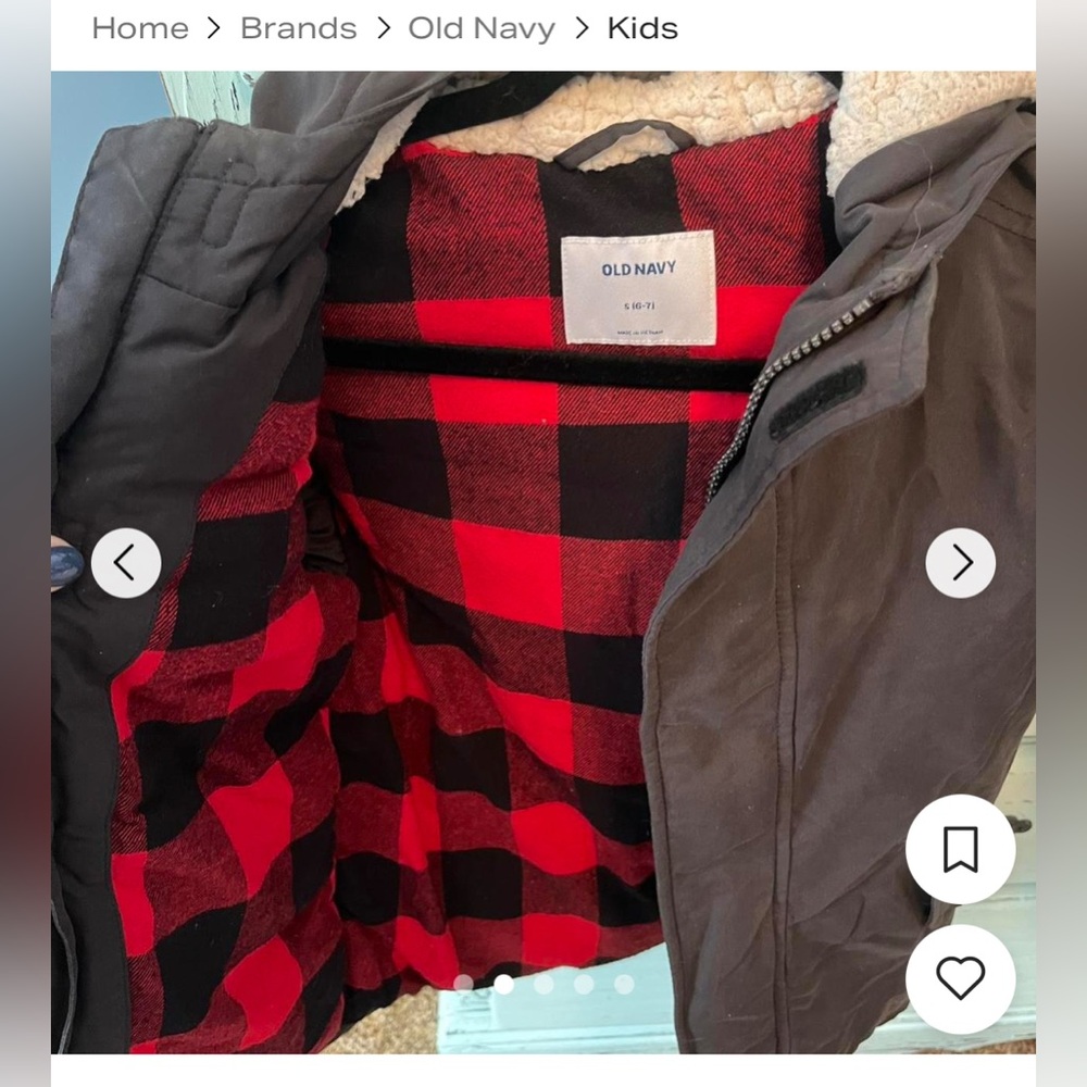 Boys size 6 - 7 Heather Gray Black Winter coat Jacket w/ Buffalo Red Plaid